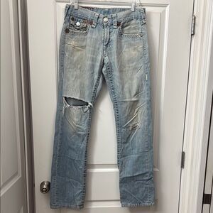 Distressed TRUE RELIGION Light Blue Jeans